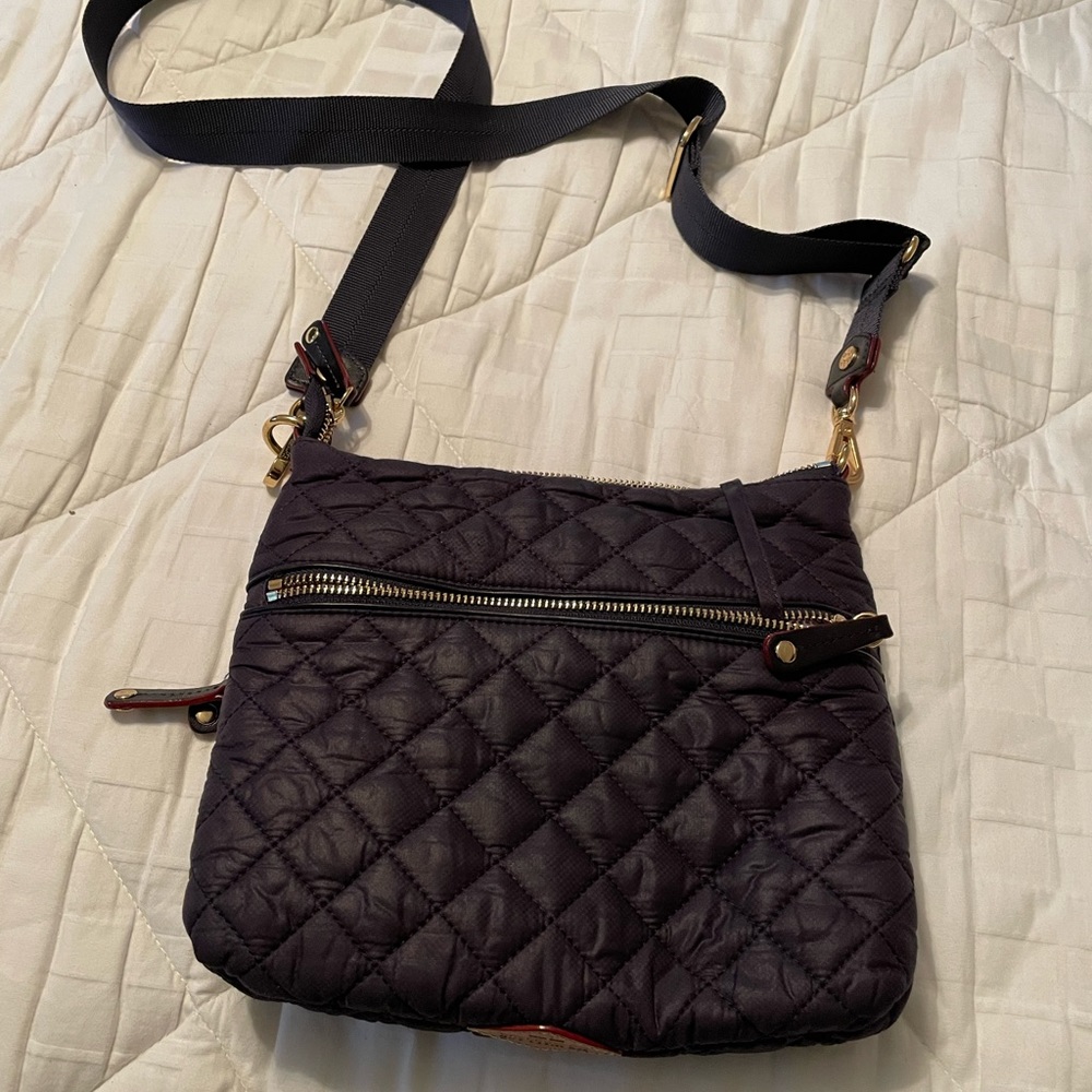 MZ Wallace Crossbody in Navy with leather accents